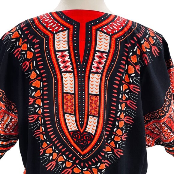 Raan Pah Muang Dashiki Top 3XL Black Red Cotton Festival Boho Summer Vacation - Picture 10 of 13